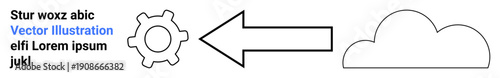 Technology, cloud computing, data storage, communication, software systems, networking. A gear icon and arrow pointing to a cloud. Technology and cloud computing concept