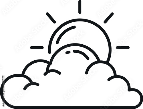 Simple black line art icon depicting the sun partially obscured by a stylized cloud shape suggesting partly cloudy weather conditions for digital use.