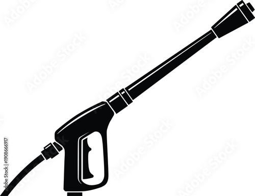 Silhouette pressure washer gun vector illustration, cleaning equipment design, maintenance tool icon, high pressure water graphic, modern symbol
