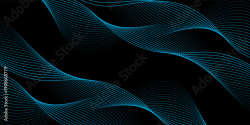 Abstract background with lines and waves. Web banner size. Element for design isolated. Vector background for brochure, booklet, flyer, poster. Blue and black gradient