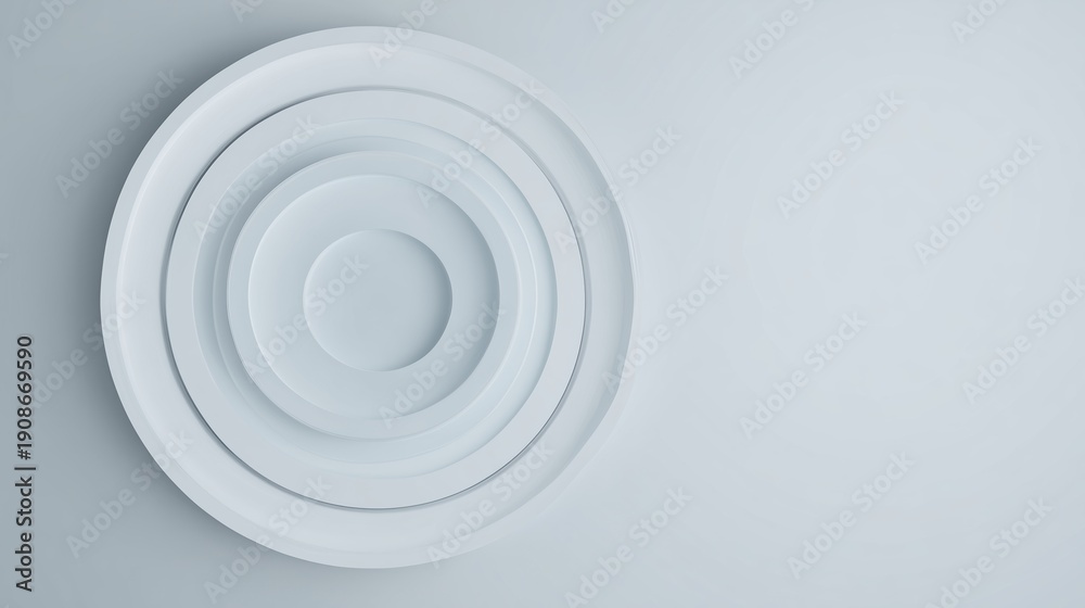 Obraz premium Minimalist white 3D concentric circles background with copy space