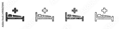 Sketch hospital bed icon design set