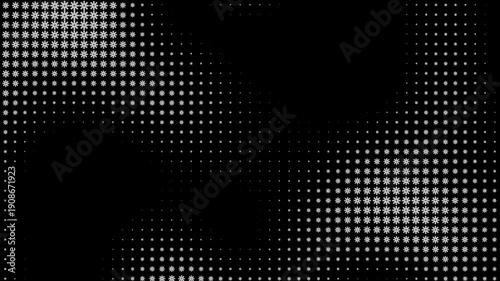 A black halftone background with white dots forming a pattern of varying density and a subtle gradient effect.