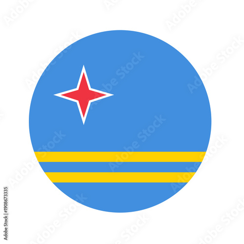 National flag of Aruba. Round Aruban flag. Vector Illustration.	