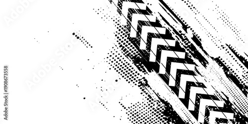 Vector illustration of two dirty grunge Tire tracks fading into the horizon