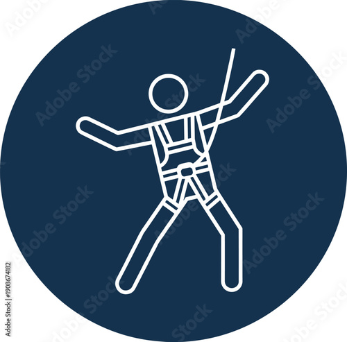 Climbing harness vector illustration with rope safety icon, adventure sport symbol design, abstract outdoor activity artwork pictogram