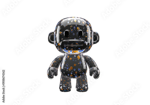 Small robot toy figure isolated on transparent background