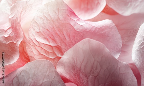 Artistic close-up of pink cherry blossom petals with soft textures and intricate details, illuminated by warm natural light