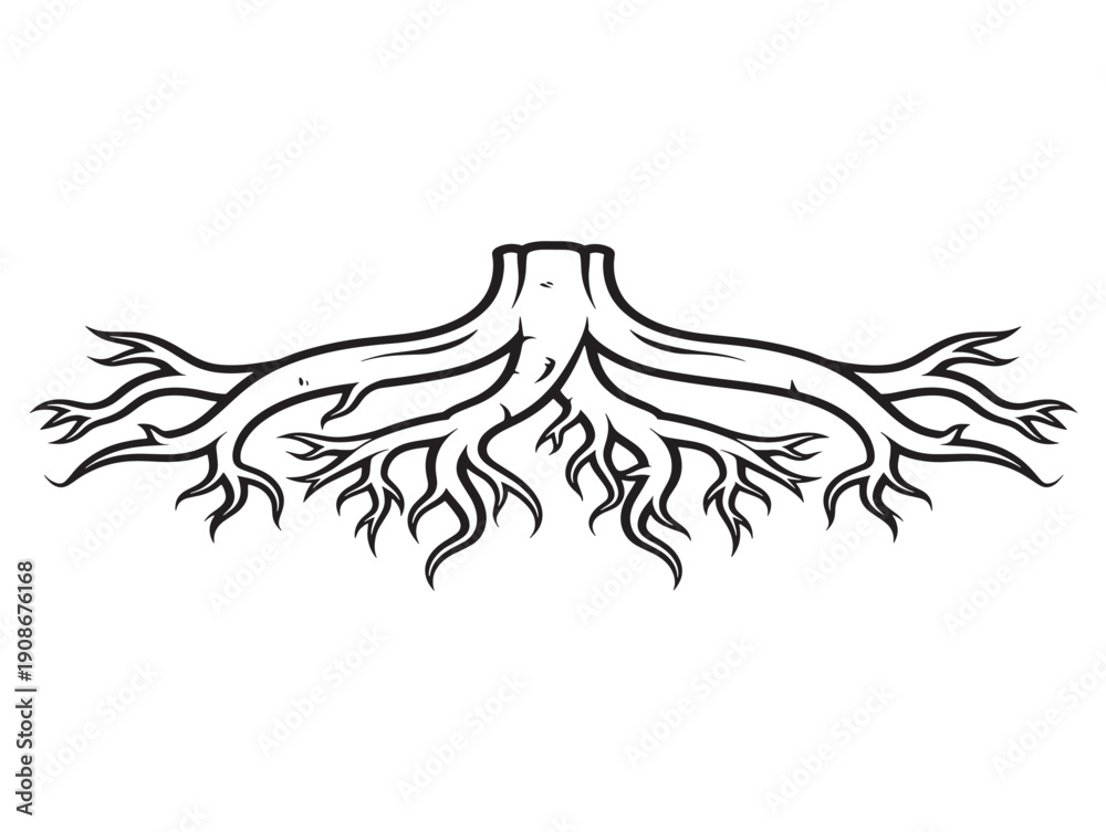 Fototapeta premium Interwoven root systems illustrated in botanical line design