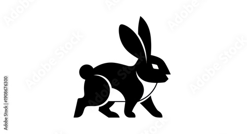 Black rabbit illustration on white background