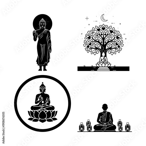 Vesak Buddha Purnima temple and festival icon pack