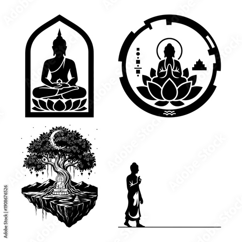 Songkran water blessing and Vesak Buddha Purnima icon bundle