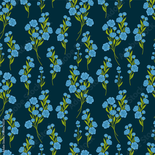 Floral cute seamless pattern with hand drawn beautiful flowers, leaves and herb. Spring and summer trendy background. Abstract modern print. Vector flat illustration.