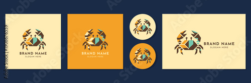 Geometric crab logo set vector illustration for seafood restaurant and coastal brand.