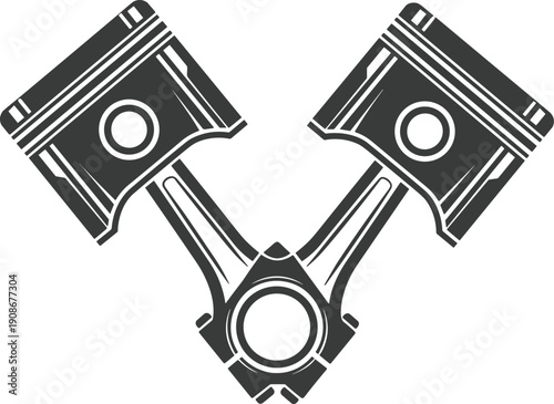 Stylized V engine pistons vector illustration, automotive mechanical design icon, internal combustion symbol, engineering graphic, modern vehicle concept
