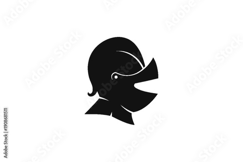 Knight Helmet Silhouette: A minimalist, high-contrast silhouette of a knight's helmet, symbolizing protection, valor, and the historical legacy of knighthood.