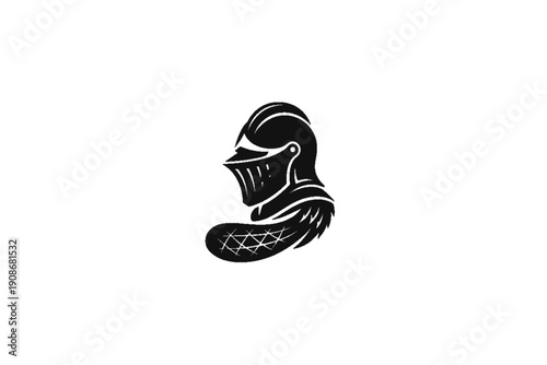 Knight's Helmet Silhouette: A stylized illustration of a knight's helmet, rendered in bold monochrome, exuding an aura of strength, protection, and historical significance.