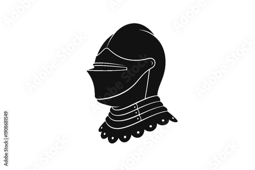 Knight's Helmet Silhouette: A strong black and white silhouette of a knight's helmet, symbolizing protection, and valor. The design is simple, classic, and impactful.