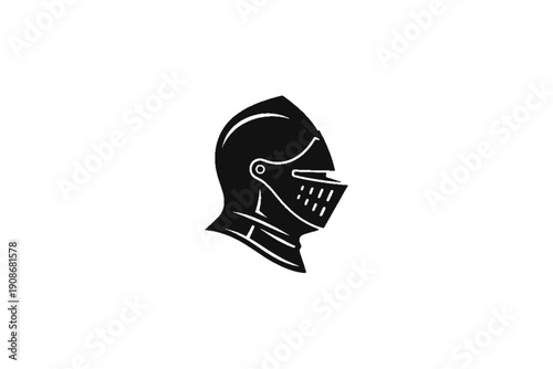 Knight's Helm Silhouette: A stark black and white depiction of a knight's helm against a simple backdrop, embodying strength, defense, and the spirit of chivalry.