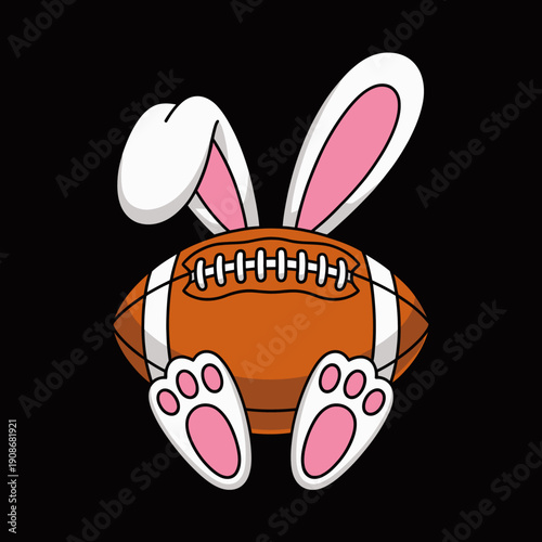 A cute bunny merges with a football, featuring floppy ears and pink paws.