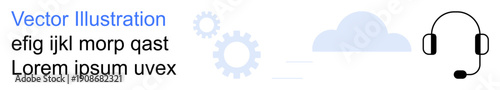 Customer support, cloud services, technical expertise, business solutions, digital communication, user assistance. Headset, cloud and gear icons in simple composition. Customer support and cloud