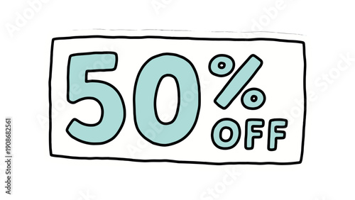 Discount coupon with 50 percent off in playful hand-drawn style  