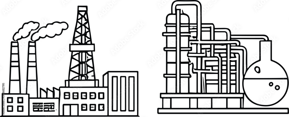 Fototapeta premium Industrial factory with smokestacks and chemical processing plant industrial plant chemical plant