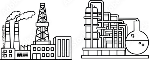 Industrial factory with smokestacks and chemical processing plant industrial plant chemical plant
