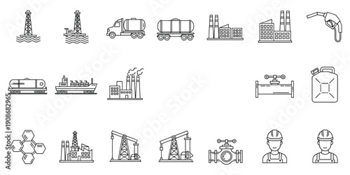 Industrial oil and gas industry icons and symbols collection oil rig oil derrick