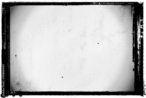 Vintage photo film frame of a middle format old camera with dusts and scratches and lens vignette template overlay with splatters on transparent background (png image).	