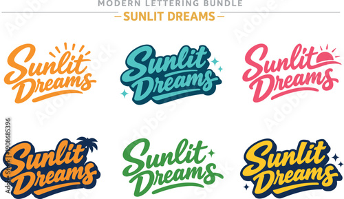 Modern flat holiday banner design highlighting modern lettering logo set for Sunlit Dreams, high-demand commercial lettering