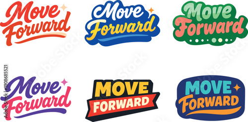 Clean modern holiday banner illustration displaying modern lettering logo set for Move Forward ready for commercial use, six logo