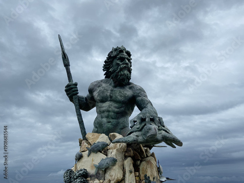 Photography King Neptune Statue Holding Trident at Virginia Beach Boardwalk