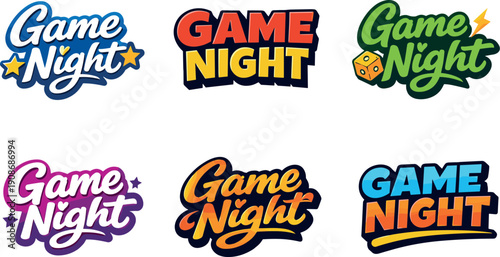 Modern flat holiday banner design highlighting modern lettering logo set for Game Night, high-demand commercial lettering bundle
