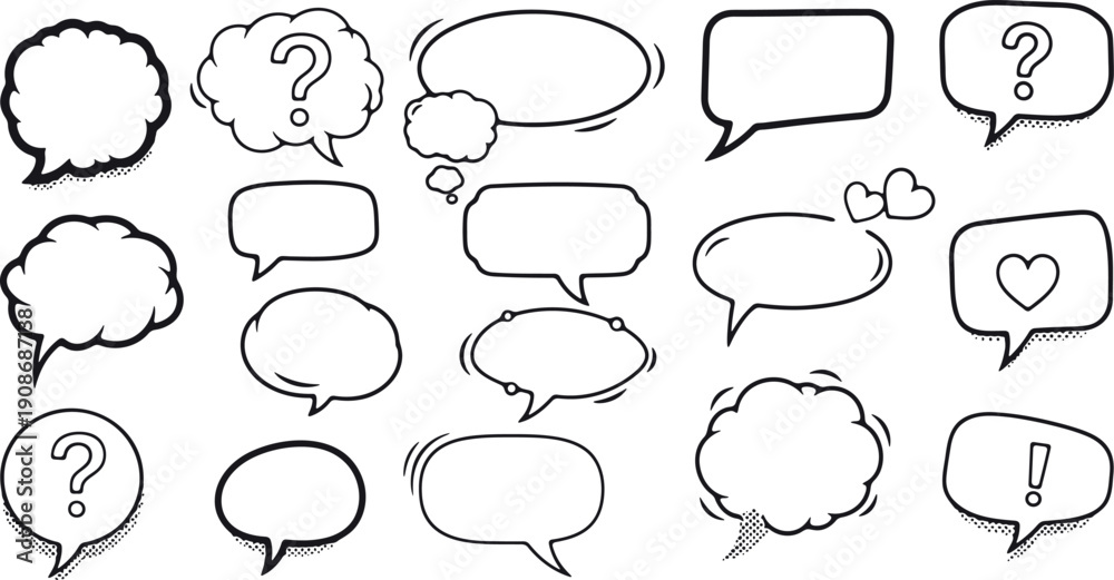 Fototapeta premium A collection of various speech bubbles and thought clouds on a white background