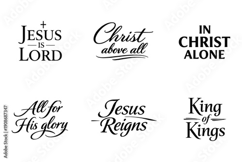 Inspirational christian phrases: jesus, christ, and faith focused typography designs