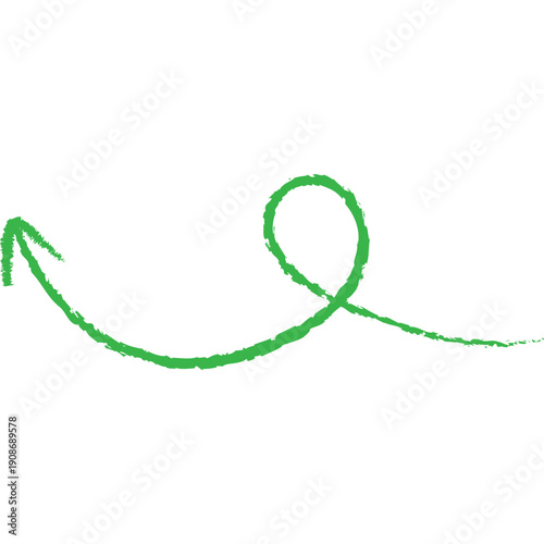 Doodle green arrow. Hand drawn arrow in crayon style. Vector illustration isolated.