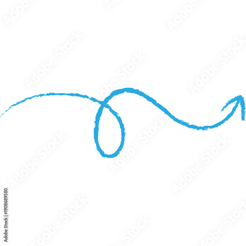 Doodle blue arrow. Hand drawn arrow in crayon style. Vector illustration isolated.