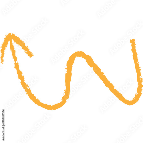 Doodle arrow. Hand drawn orange arrow in crayon style. Vector illustration isolated.