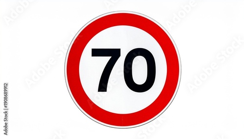Verkehrszeichen Tempo 70 – Geschwindigkeitsbegrenzung freigestellt auf weißem Hintergrund