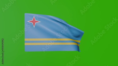 National flag of Aruba. Waving Aruban flag on green screen background.