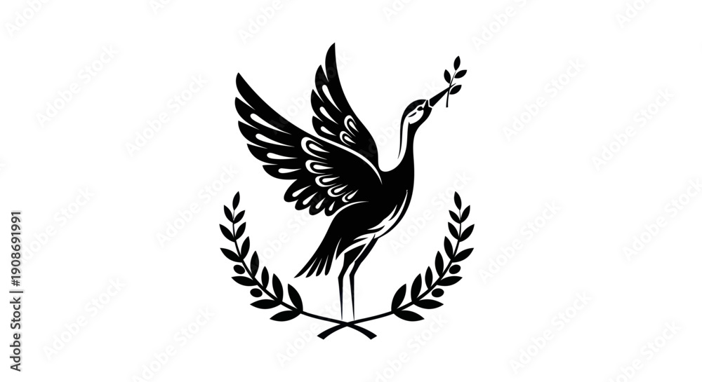 Obraz premium Crane with olive branch symbol