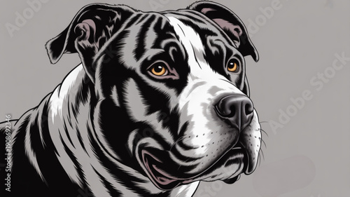 Black and white dog head portrait.