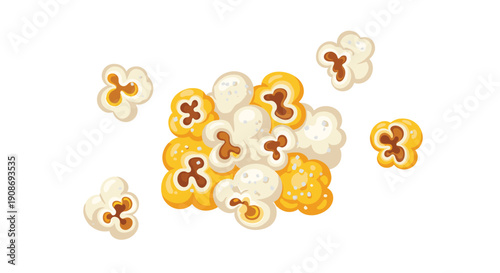 A delicious pile of fluffy popped popcorn, both white and yellow, with salt sprinkles for a tasty snack.