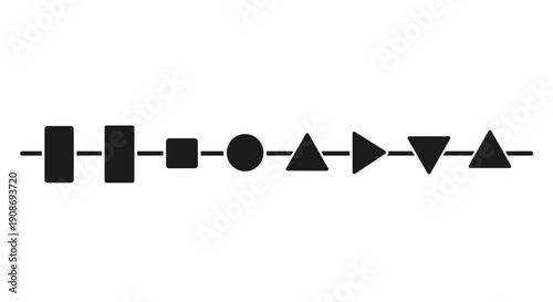 Abstract vector graphic depicting a sequential series of basic geometric shapes arranged horizontally, illustrating a conceptual process or timeline flow
