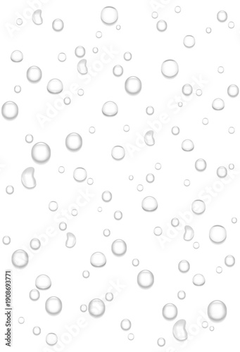 Realistic 3D Water Drops Background with Glossy Liquid Droplets. Vertical vector illustration.

