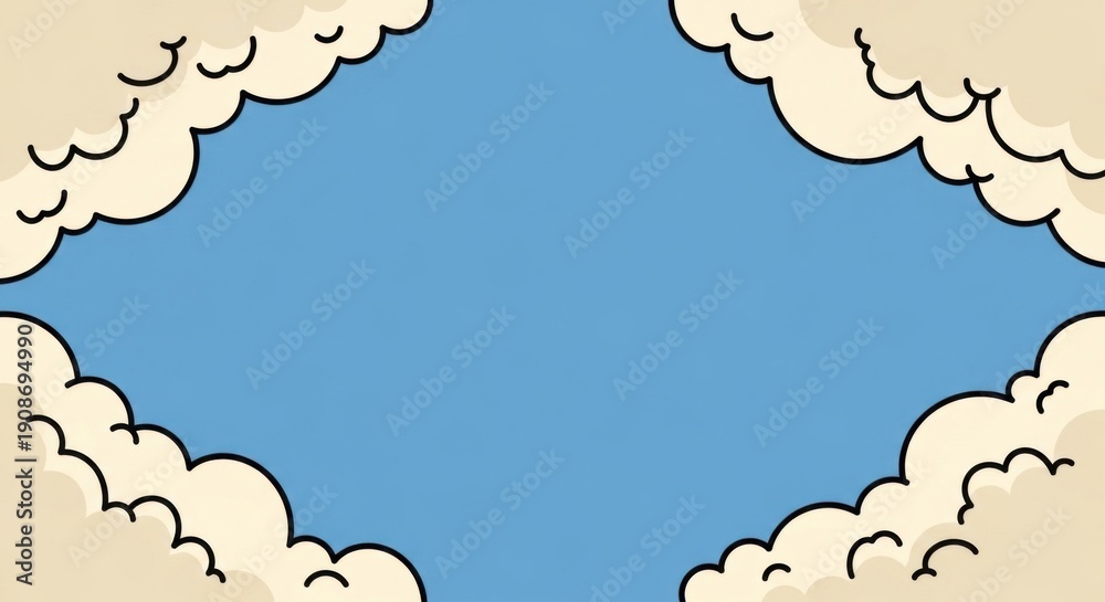 Obraz premium Curelean Blue Sky Frame with Cartoon Clouds Puffy Background Graphic