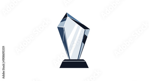 A modern blue and gray faceted crystal-like trophy award on a dark base representing achievement and success.