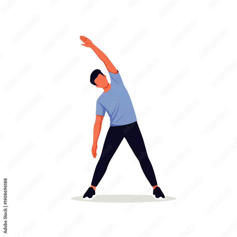 Obraz premium An illustration of a man performing a side bend stretch, focusing on flexibility, core strength, and overall fitness. Ideal for health and wellness concepts.