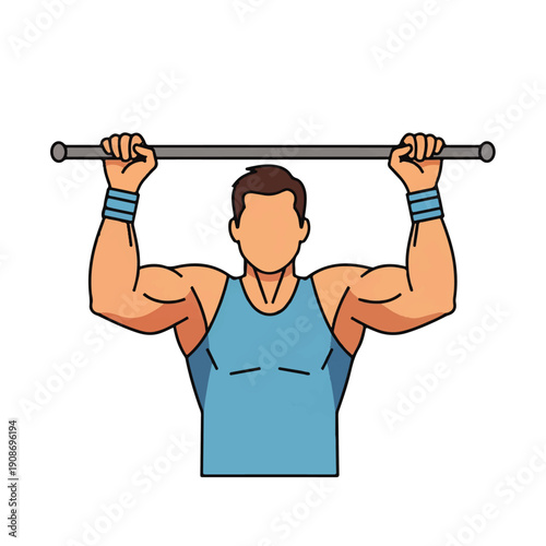An illustration of a muscular man performing a pull-up exercise on a bar, showcasing strength, fitness, and dedication to a healthy lifestyle.